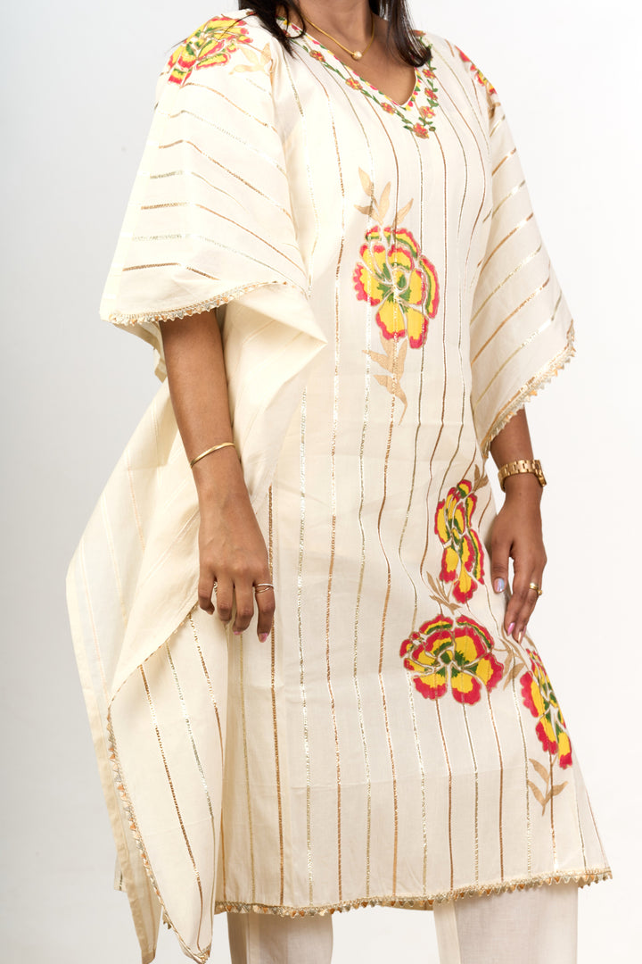 The Nesavu Womens Co-Ord Sets Ivory Co-Ord Dress Set for Women with Unique Embroidery and Timeless Appeal Nesavu Ivory Co-Ord Dress Set Women Cotton Floral Embroidery - Nesavu