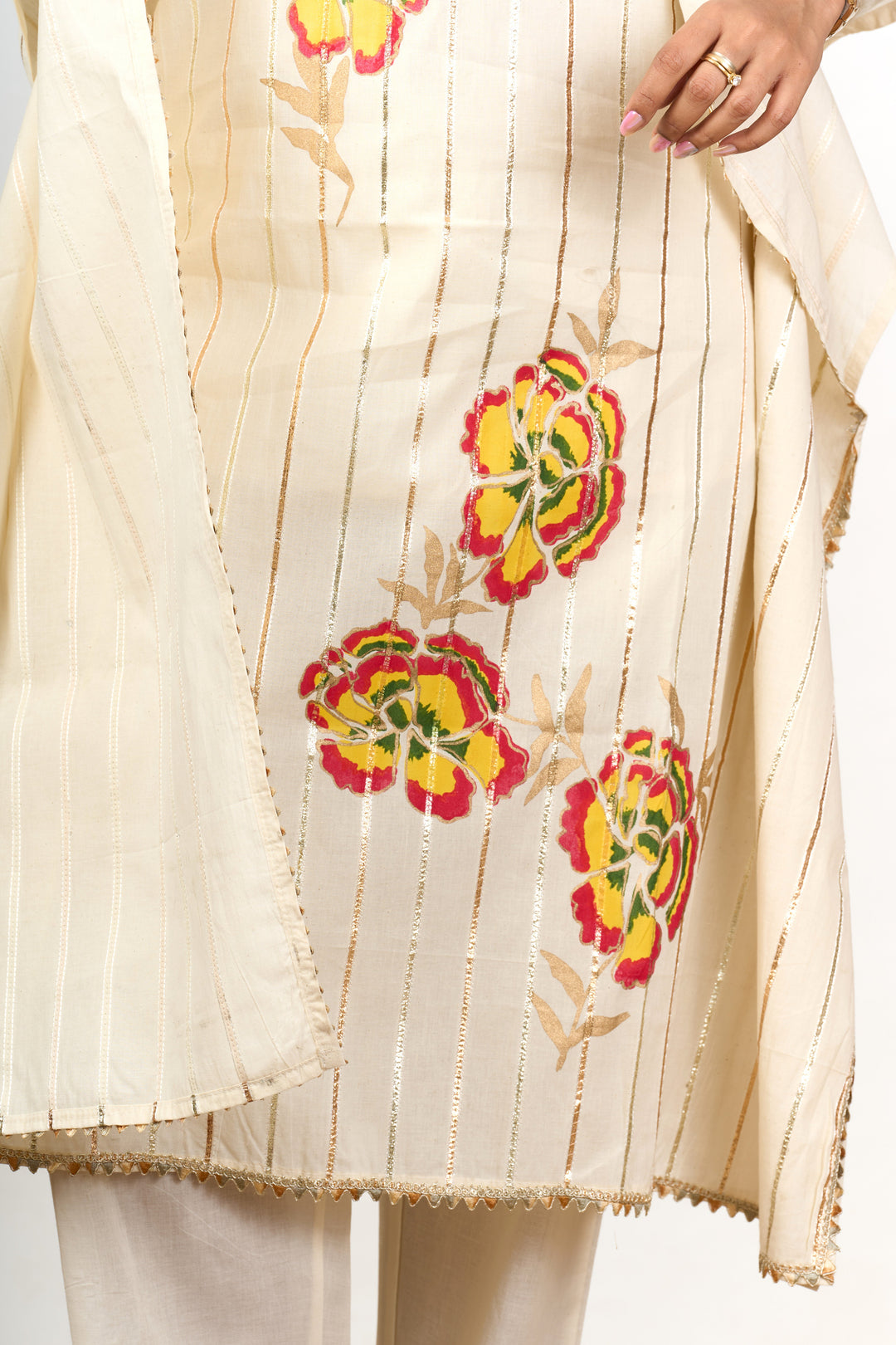 The Nesavu Womens Co-Ord Sets Ivory Co-Ord Dress Set for Women with Unique Embroidery and Timeless Appeal Nesavu Ivory Co-Ord Dress Set Women Cotton Floral Embroidery - Nesavu