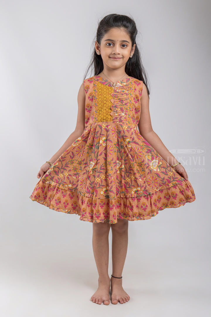 The Nesavu Girls Cotton Frock Jaipur Hand Blocked Printed Cotton Kids Frock psr silks Nesavu 16 (1Y) / Orange GFC672