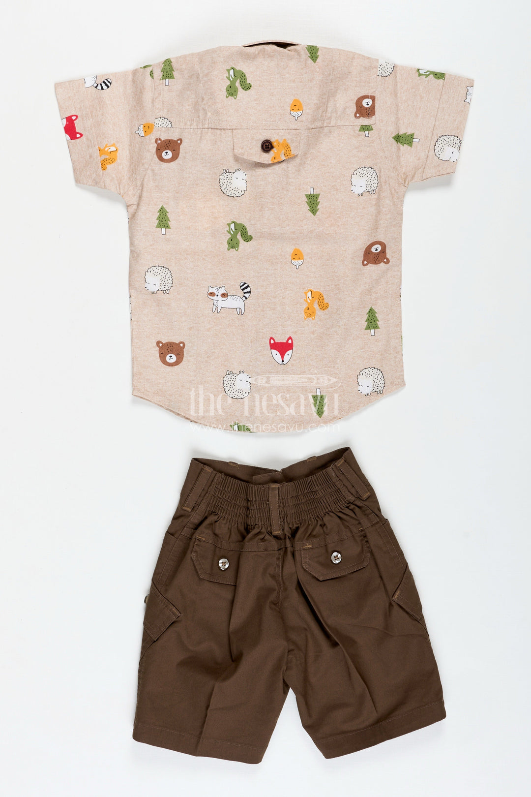The Nesavu Boys Casual Set Jungle Print Shirt and Cargo Shorts Set for Toddler Boys Nesavu Nesavu Jungle Animal Print Toddler Shirt Brown Cargo Shorts Set Soft Cotton Fabric