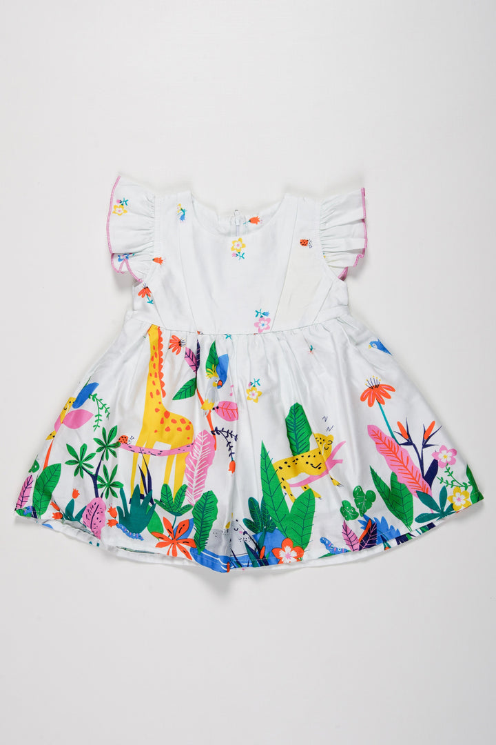 The Nesavu Baby Cotton Frocks Jungle Safari Adventure Baby Girl Frock - Vibrant and Playful Nesavu 14 (6M) / White / Cotton BFJ542A-14 Explore in Style  Baby Girls Jungle Safari Frock | Colorful and Cute | The Nesavu