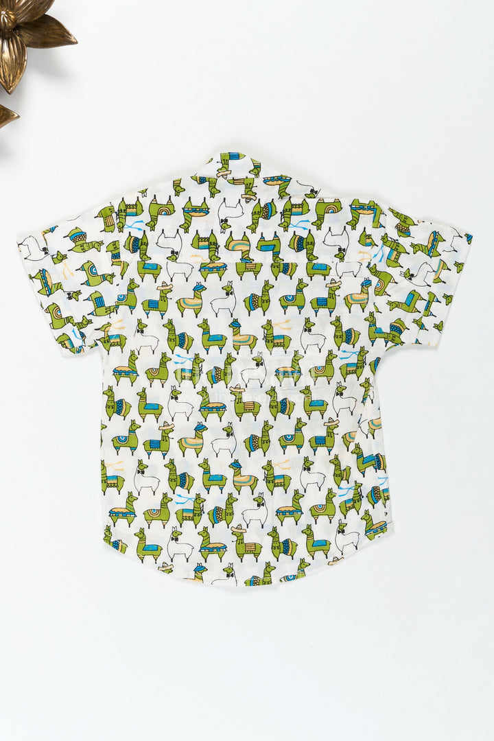 The Nesavu Boys Cotton Shirt Jungle Theme Animal Print Shirt for Boys Lightweight Summer Wear Nesavu Nesavu Cotton Summer Shirt Boys Leafy Jungle Theme Playful Green Animal Digital Print