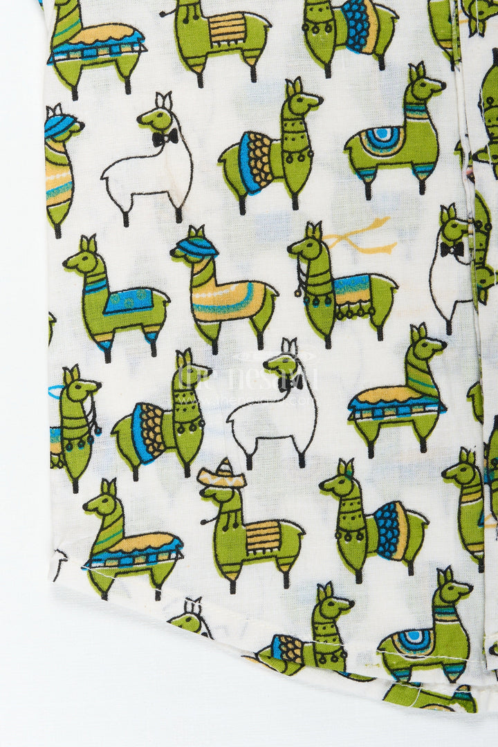 The Nesavu Boys Cotton Shirt Jungle Theme Animal Print Shirt for Boys Lightweight Summer Wear Nesavu Nesavu Cotton Summer Shirt Boys Leafy Jungle Theme Playful Green Animal Digital Print