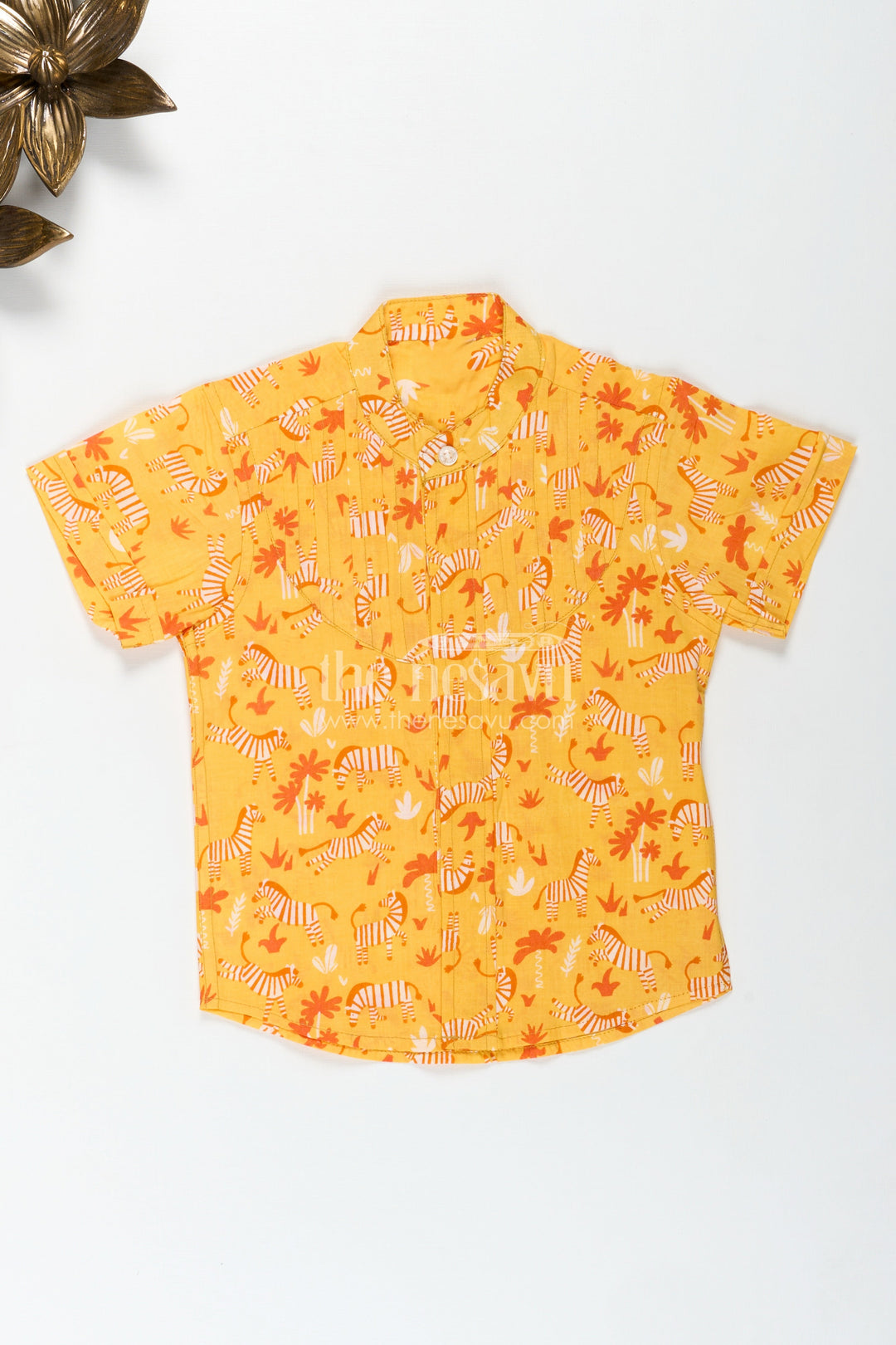 The Nesavu Boys Cotton Shirt Jungle Theme Boys Shirt in Soft Cotton Zebra & Tree Prints for Toddlers Nesavu 16 (1Y) / Yellow BS273A-16 Nesavu Toddler Boys Jungle Theme Cotton Shirt Zebra Tree Prints Everyday Adventure