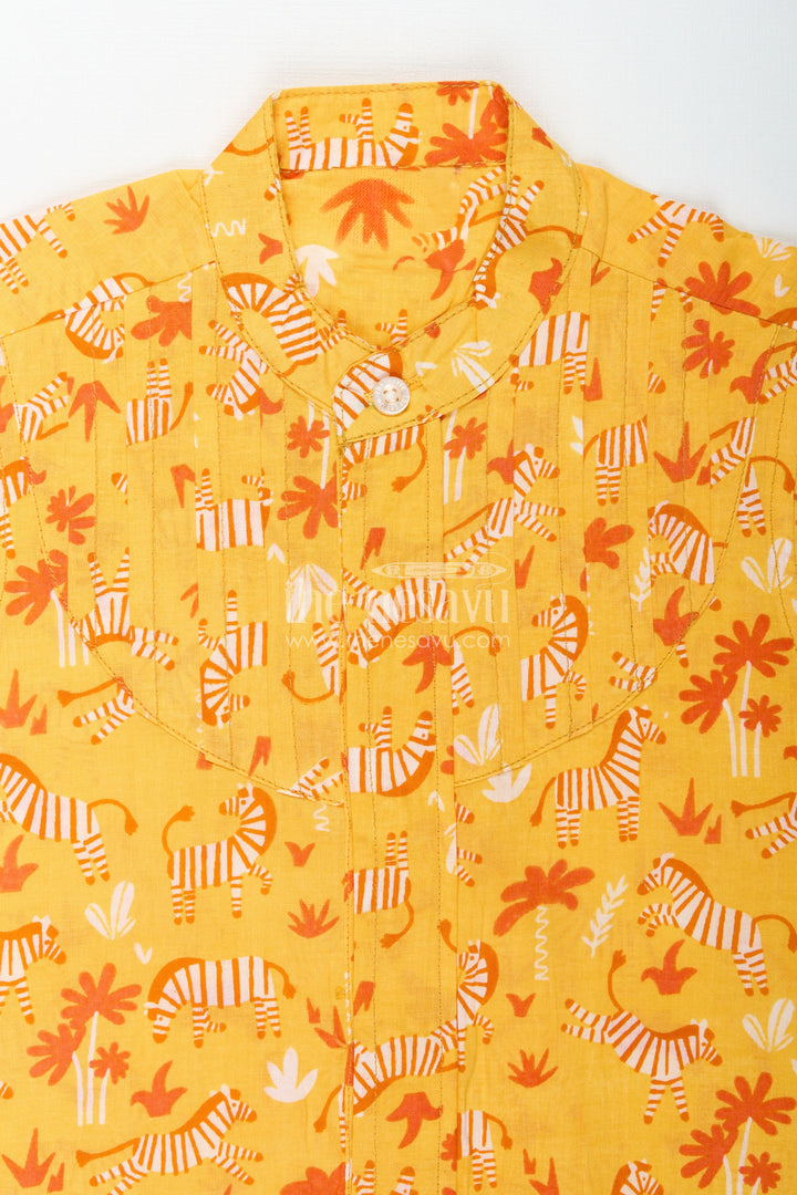 The Nesavu Boys Cotton Shirt Jungle Theme Boys Shirt in Soft Cotton Zebra & Tree Prints for Toddlers Nesavu Nesavu Toddler Boys Jungle Theme Cotton Shirt Zebra Tree Prints Everyday Adventure