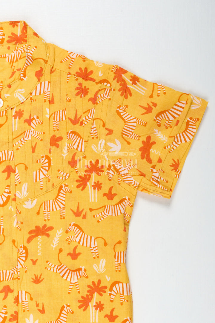 The Nesavu Boys Cotton Shirt Jungle Theme Boys Shirt in Soft Cotton Zebra & Tree Prints for Toddlers Nesavu Nesavu Toddler Boys Jungle Theme Cotton Shirt Zebra Tree Prints Everyday Adventure