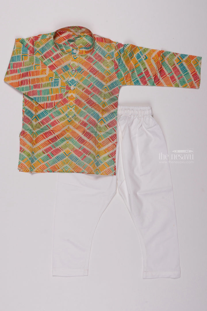 The Nesavu Boys Kurtha Set Kaleidoscope Charm: Geometric Multicolor Symphony Kurta with Coordinated Pant for Boys Nesavu 16 (1Y) / Multi color / Chanderi BES396A-16 Traditional Boys Kurta with Pant | Exclusive Traditional Boys Collections | The Nesavu