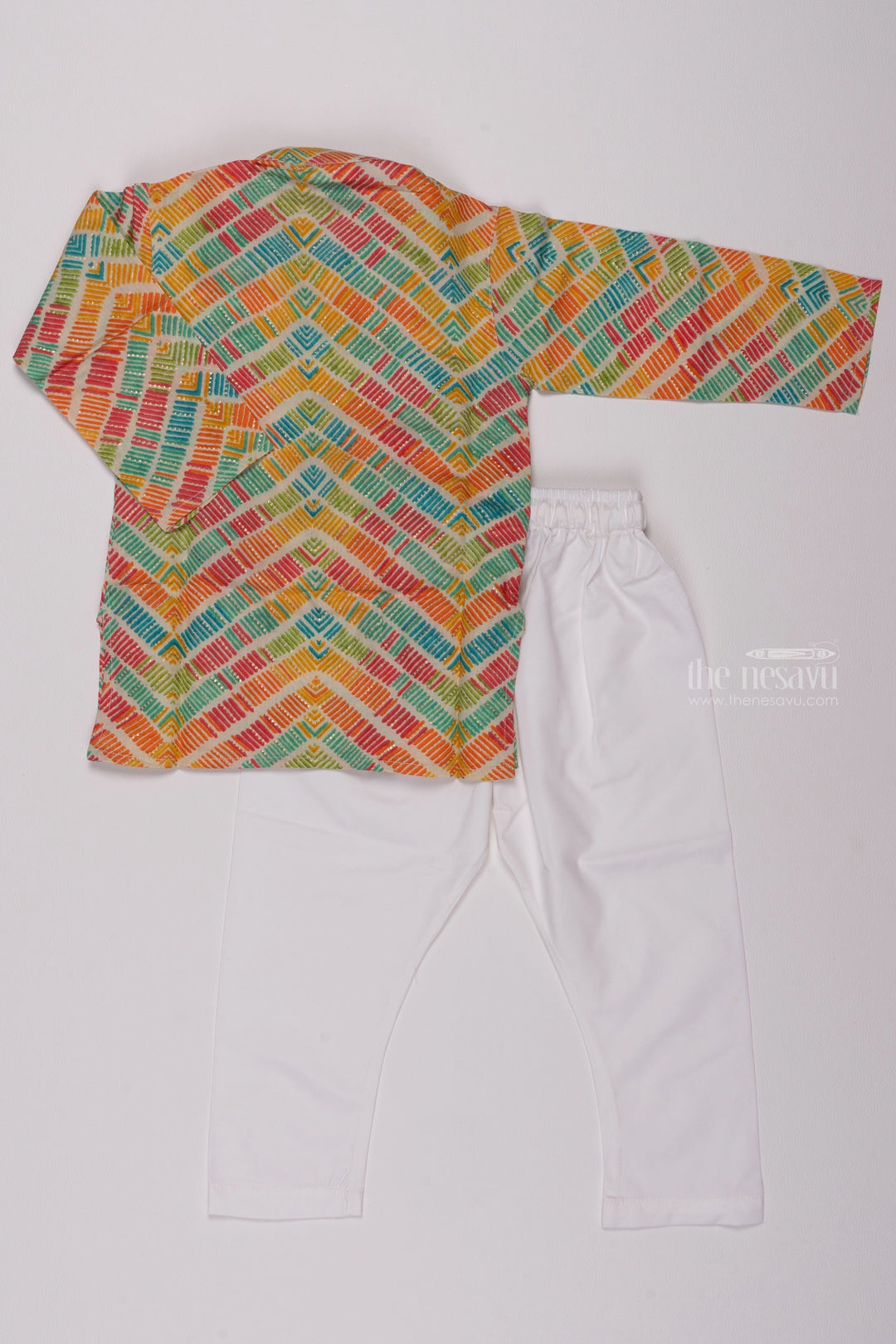 The Nesavu Boys Kurtha Set Kaleidoscope Charm: Geometric Multicolor Symphony Kurta with Coordinated Pant for Boys Nesavu Traditional Boys Kurta with Pant | Exclusive Traditional Boys Collections | The Nesavu