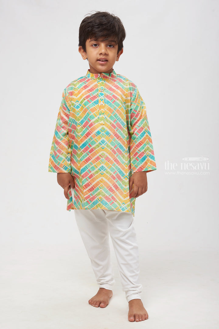 The Nesavu Boys Kurtha Set Kaleidoscope Charm: Geometric Multicolor Symphony Kurta with Coordinated Pant for Boys Nesavu Traditional Boys Kurta with Pant | Exclusive Traditional Boys Collections | The Nesavu