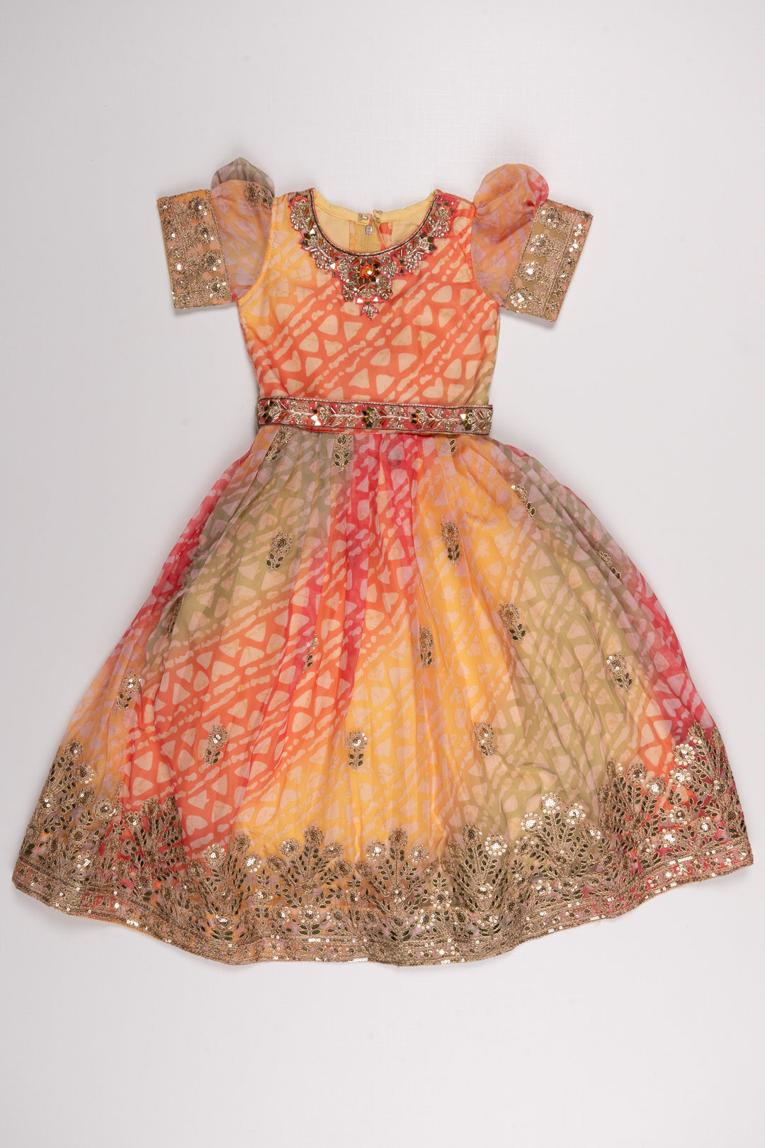 The Nesavu Girls Party Gown Kaleidoscope Grace: Gota Mirror & Geometric Pleated Multicolor Organza Anarkali Gown for Girls Nesavu 18 (2Y) / multicolor / Organza Printed GA167A-18 Fashionable Anarkali Dress Collection | Stylish Anarkali Designs Online | The Nesavy