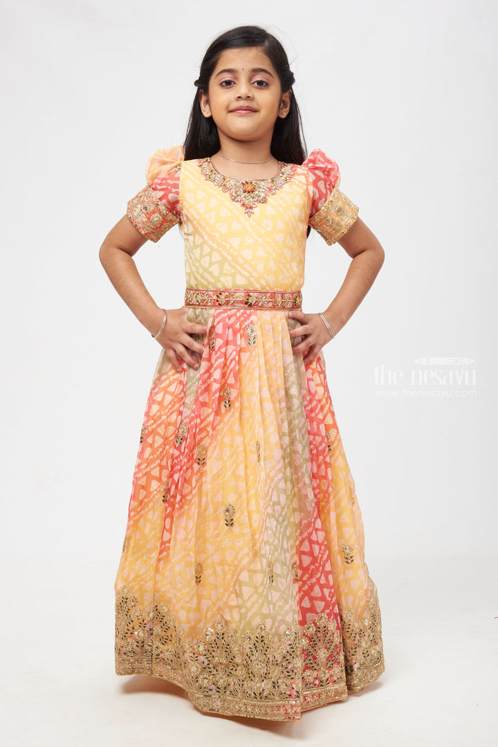 The Nesavu Girls Party Gown Kaleidoscope Grace: Gota Mirror & Geometric Pleated Multicolor Organza Anarkali Gown for Girls Nesavu 18 (2Y) / multicolor / Organza Printed GA167A-18 Fashionable Anarkali Dress Collection | Stylish Anarkali Designs Online | The Nesavy