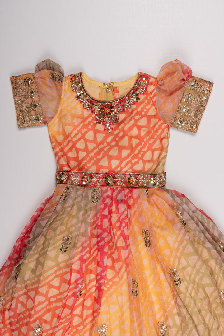 The Nesavu Girls Party Gown Kaleidoscope Grace: Gota Mirror & Geometric Pleated Multicolor Organza Anarkali Gown for Girls Nesavu Fashionable Anarkali Dress Collection | Stylish Anarkali Designs Online | The Nesavy