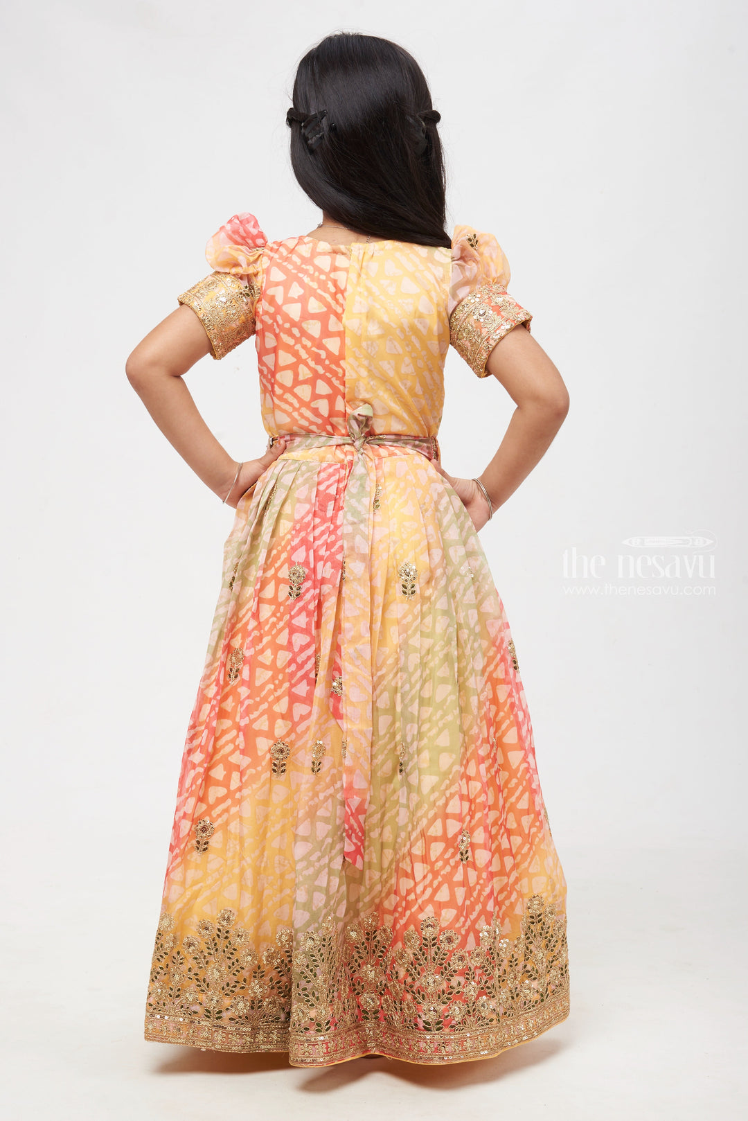 The Nesavu Girls Party Gown Kaleidoscope Grace: Gota Mirror & Geometric Pleated Multicolor Organza Anarkali Gown for Girls Nesavu Fashionable Anarkali Dress Collection | Stylish Anarkali Designs Online | The Nesavy