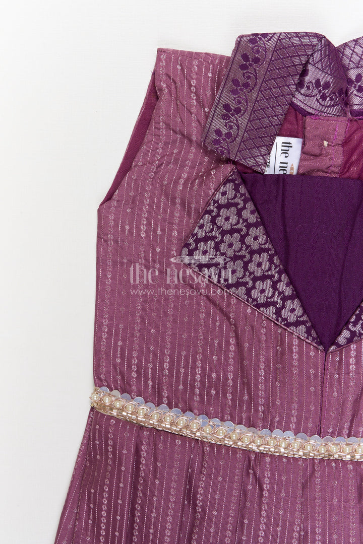 The Nesavu Girls Kanchi Silk Frock Kanchi Silk Frock for Girls for Weddings and Ethnic Celebrations Nesavu Nesavu Kanchi silk frock for girls with zari woven skirt and floral yoke – perfect for weddings and poojas