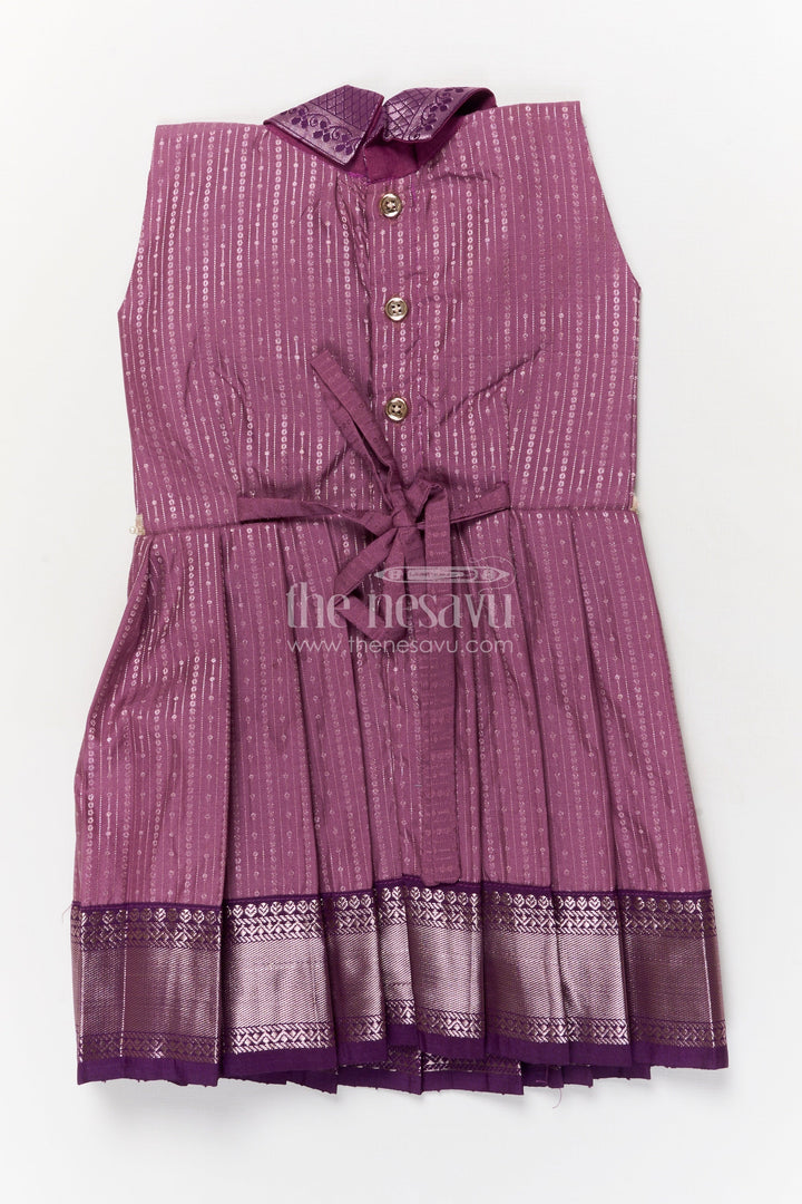 The Nesavu Girls Kanchi Silk Frock Kanchi Silk Frock for Girls for Weddings and Ethnic Celebrations Nesavu Nesavu Kanchi silk frock for girls with zari woven skirt and floral yoke – perfect for weddings and poojas