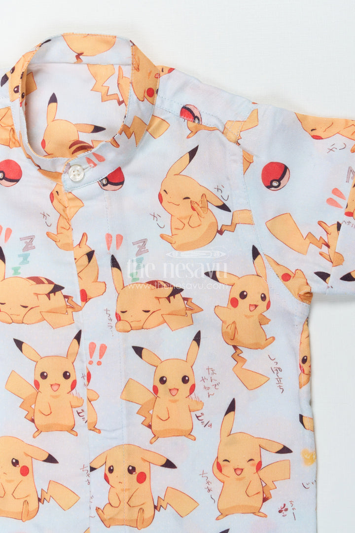 The Nesavu Boys Linen Shirt Kids Cartoon Print Shirt for Birthdays and Casual Wear Nesavu Nesavu kids linen shirt with cartoon print for birthdays, casual outings, and playful style