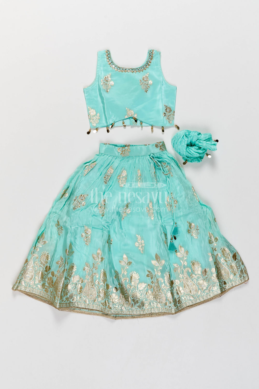 The Nesavu Girls Lehenga Choli Kids Chaniya Choli with Jacquard Weave for Weddings and Parties Nesavu 18 (2Y) / Blue / Viscose Silk GL1029A-18 Nesavu Kids Chaniya Choli In Blue For Family Functions GL1029A-18