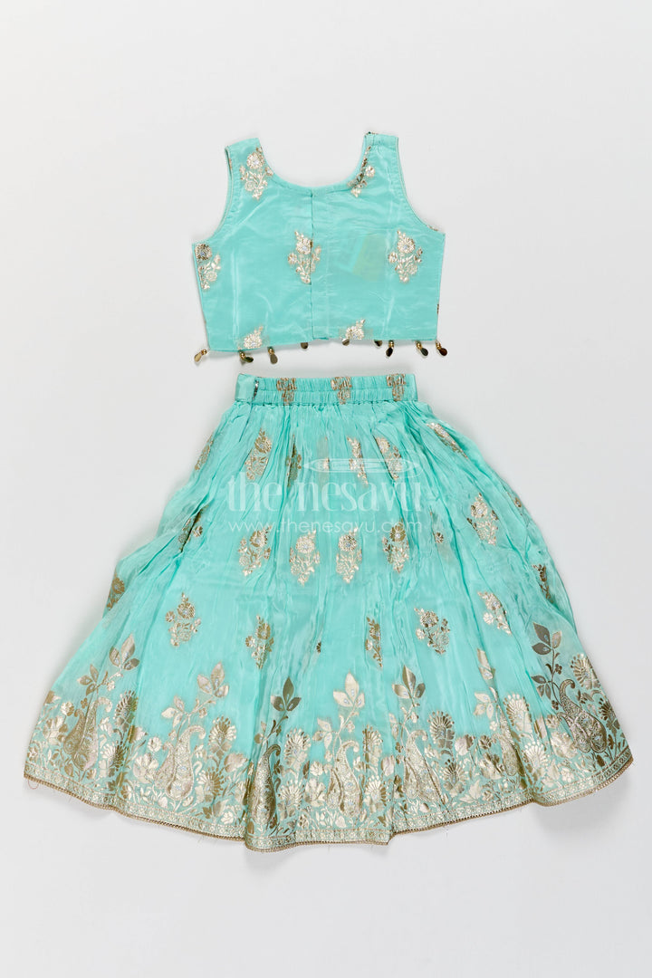 The Nesavu Girls Lehenga Choli Kids Chaniya Choli with Jacquard Weave for Weddings and Parties Nesavu Nesavu Kids Chaniya Choli In Blue For Family Functions