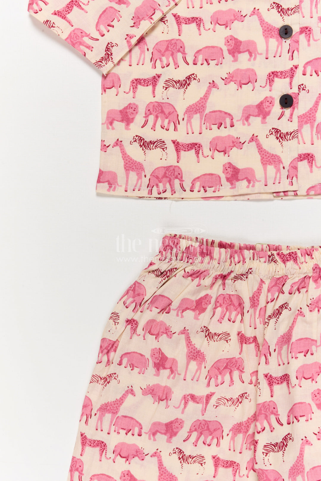 The Nesavu Night Dress Kids Cotton Night Suit with Animal Print for Cozy Sleep Nesavu Nesavu cotton night suit for kids with animal print – breathable and soft sleepwear set