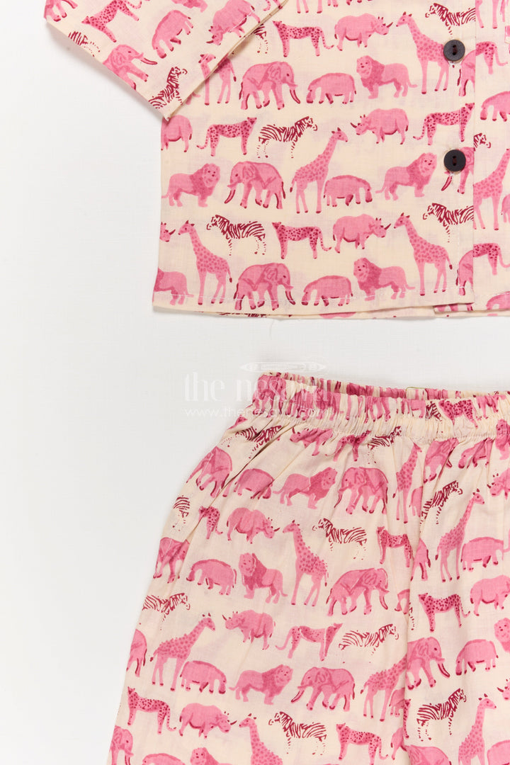 The Nesavu Night Dress Kids Cotton Night Suit with Animal Print for Cozy Sleep Nesavu Nesavu cotton night suit for kids with animal print – breathable and soft sleepwear set