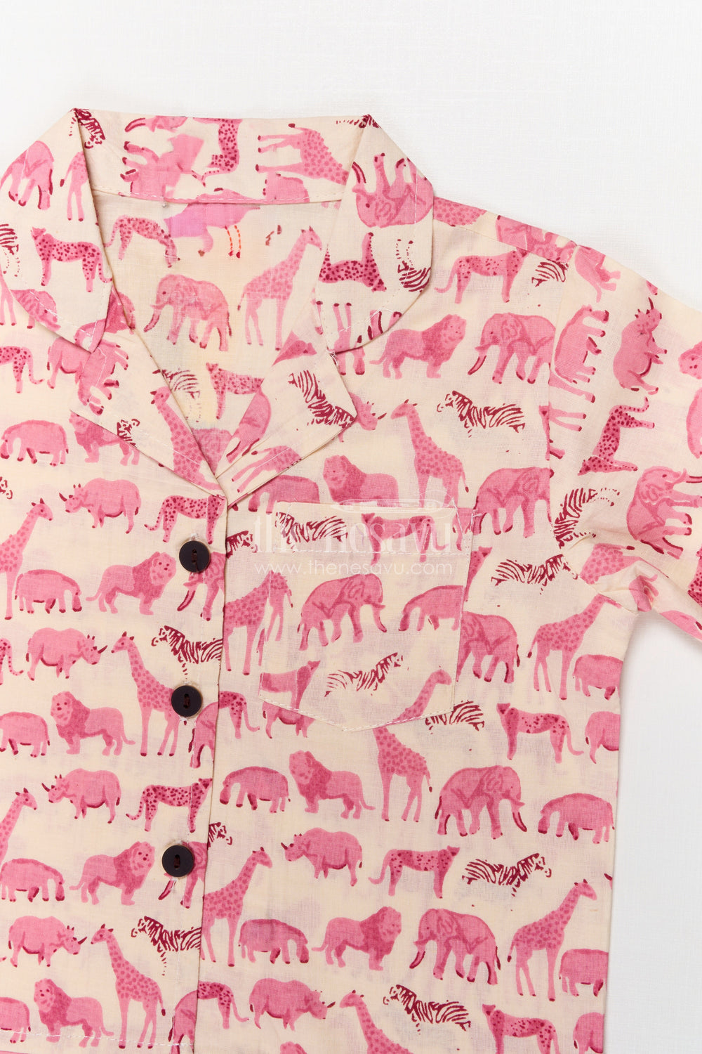 The Nesavu Night Dress Kids Cotton Night Suit with Animal Print for Cozy Sleep Nesavu Nesavu cotton night suit for kids with animal print – breathable and soft sleepwear set