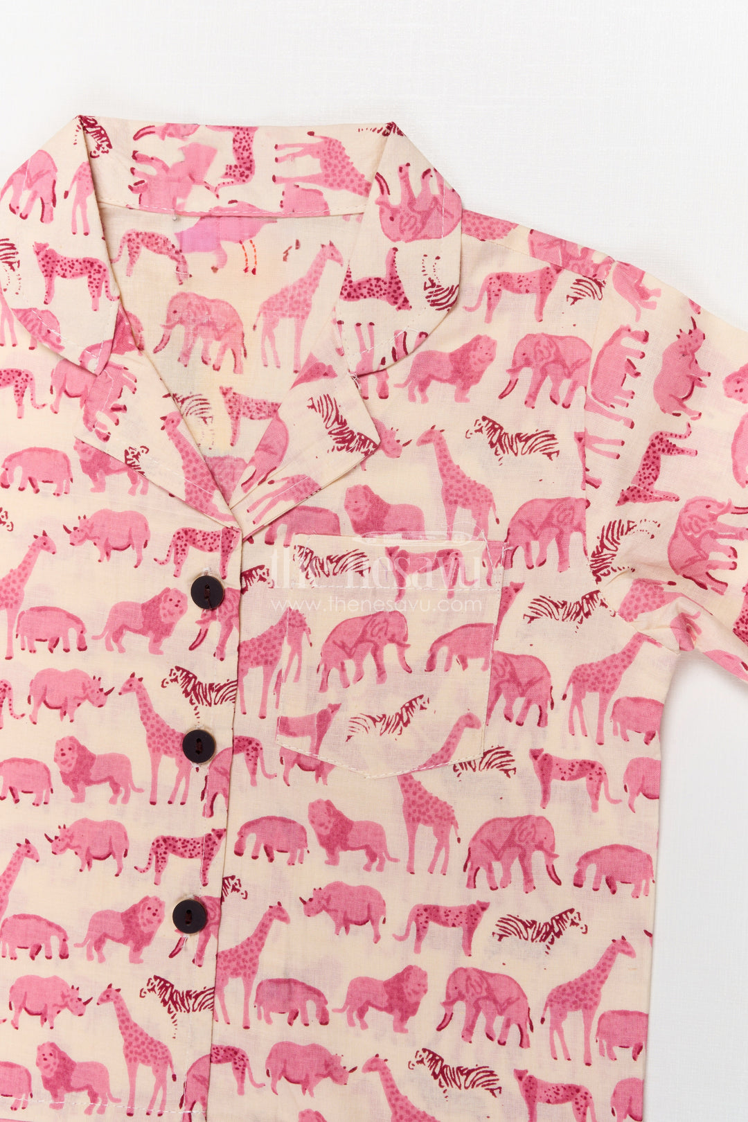 The Nesavu Night Dress Kids Cotton Night Suit with Animal Print for Cozy Sleep Nesavu Nesavu cotton night suit for kids with animal print – breathable and soft sleepwear set