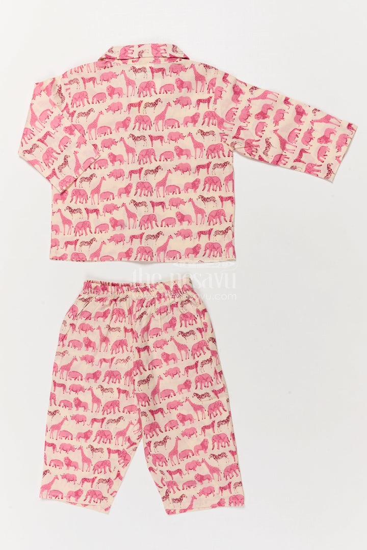 The Nesavu Night Dress Kids Cotton Night Suit with Animal Print for Cozy Sleep Nesavu Nesavu cotton night suit for kids with animal print – breathable and soft sleepwear set