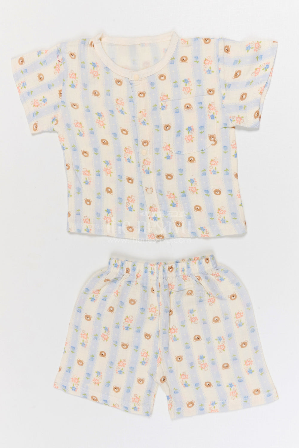 The Nesavu Night Dress Kids Cotton Night Suit with Bunny Print for Cozy Sleep Nesavu 10 (NB) / Cream / Muslin Cotton NS061A-10 Nesavu Kids Muslin Cotton Bunny Print Night Suit For Everyday Summer Sleep