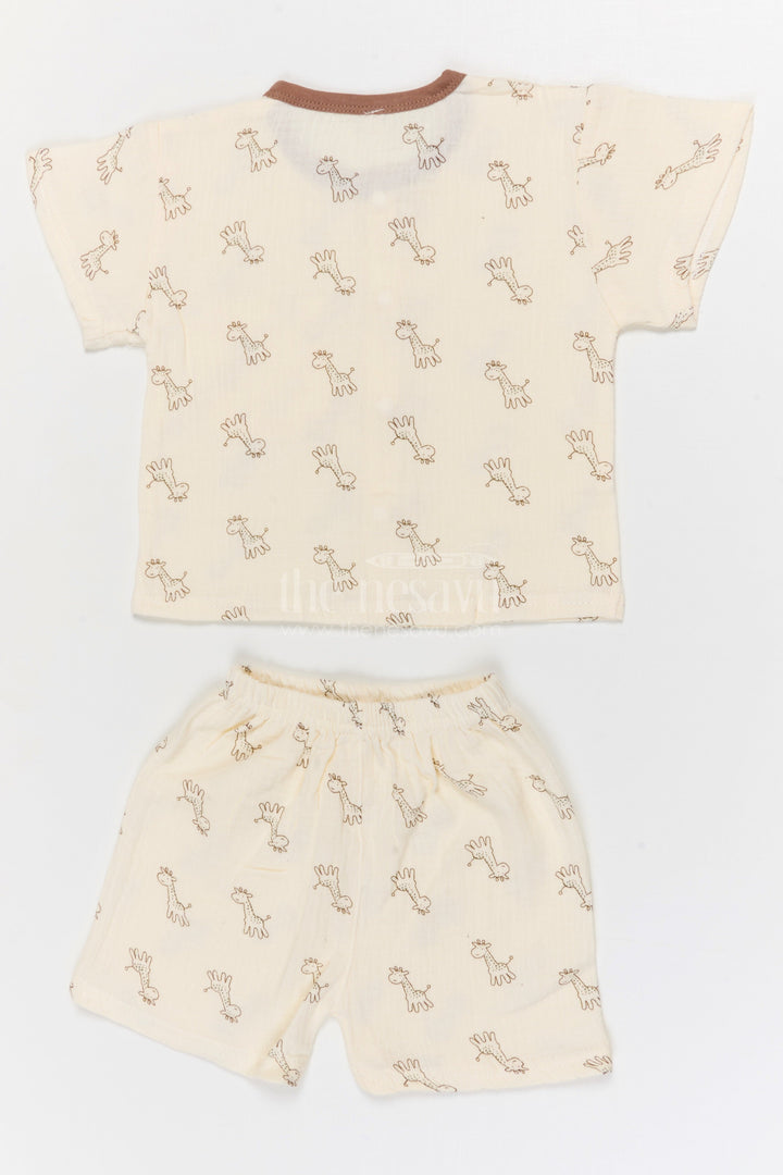 The Nesavu Night Dress Kids Cotton Night Suit with Giraffe Print for Comfortable Sleep Nesavu Nesavu Kids Muslin Cotton Giraffe Print Night Suit For Breathable Sleepwear
