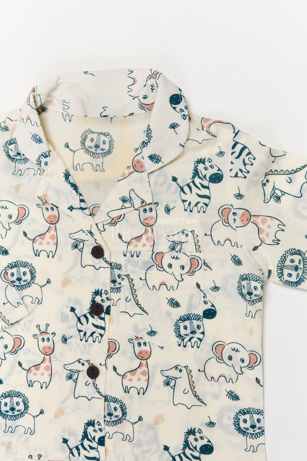 The Nesavu Night Dress Kids Cotton Nightwear with Jungle Animal Print for Cozy Sleep Nesavu Nesavu cotton nightwear set for kids with animal print – soft, breathable jungle-themed sleepwear