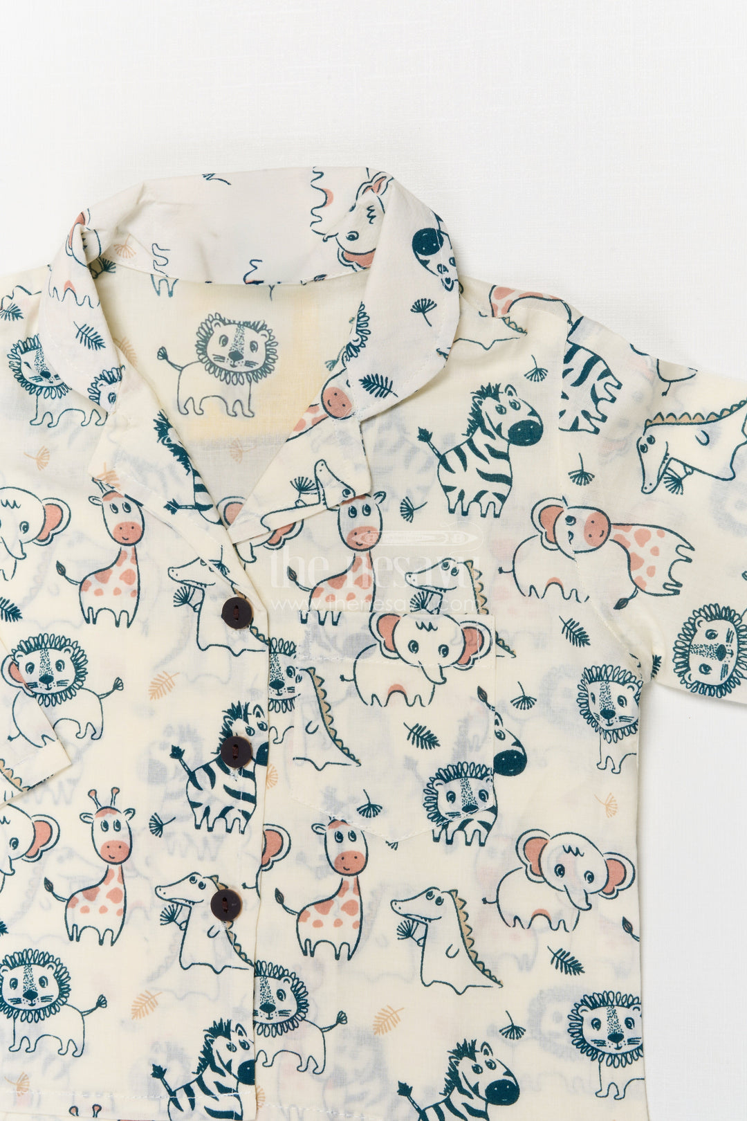 The Nesavu Night Dress Kids Cotton Nightwear with Jungle Animal Print for Cozy Sleep Nesavu Nesavu cotton nightwear set for kids with animal print – soft, breathable jungle-themed sleepwear