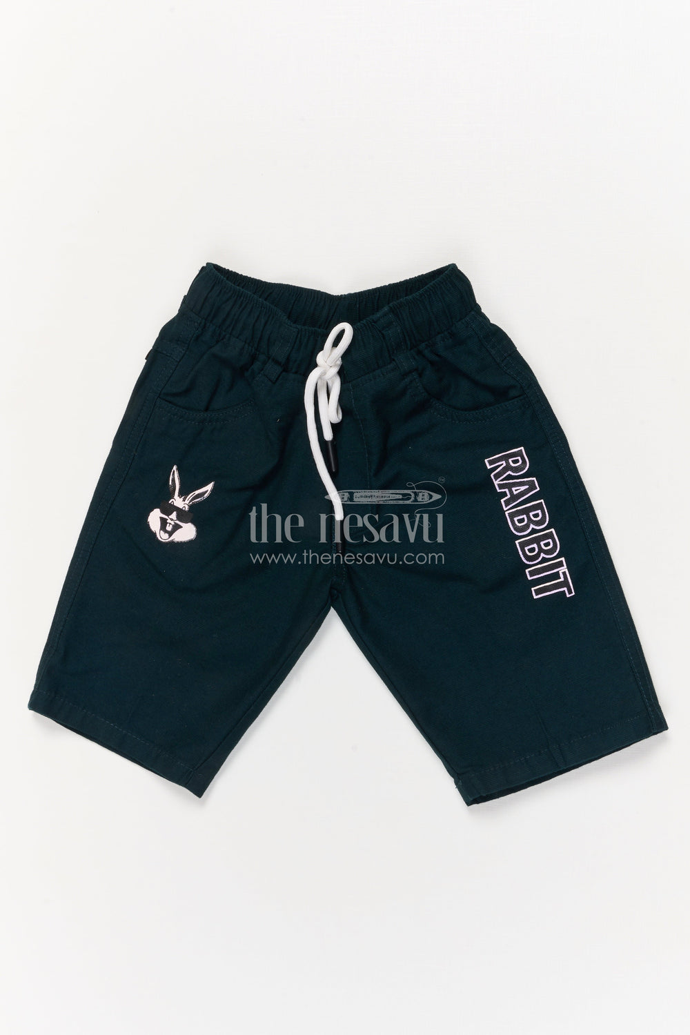 The Nesavu Boys Shorts Kids Cotton Shorts with Elastic Waistband and Playful Rabbit Print Nesavu 14 (6M) / Green / Cotton BWS066C-14 Boys soft cotton shorts with rabbit print and drawstring waist – perfect for play
