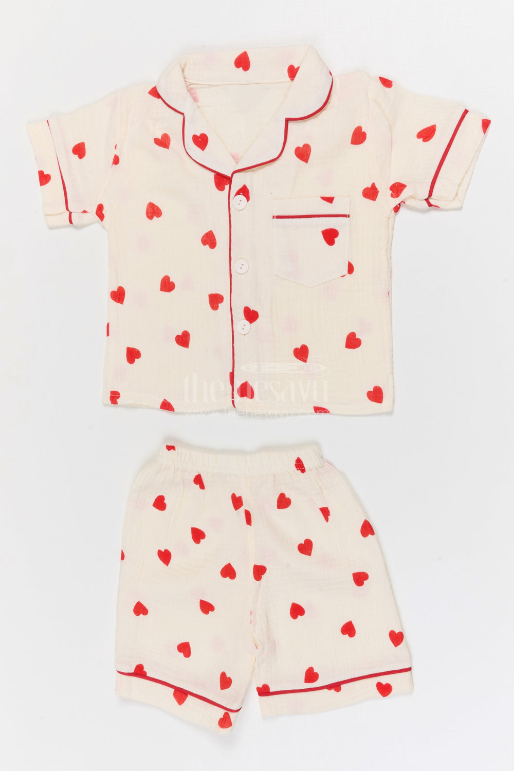 The Nesavu Night Dress Kids Cotton Suit for Comfortable Summer Sleep Nesavu 16 (1Y) / Cream / Muslin Cotton NS053A-16 Nesavu Kids Muslin Cotton Night Suit With Digital Print For Summer Sleepwear