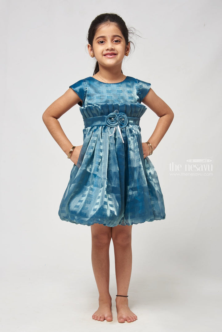 The Nesavu Girls Fancy Frock Kids Designer Tiered Frock with Satin Lining and Floral Appliqué Nesavu 16 (1Y) / Blue / Organza GFC1122A-16 Girls’ Boutique Cocktail Dress - Best For Birthday & Play Dates | The Nesavu
