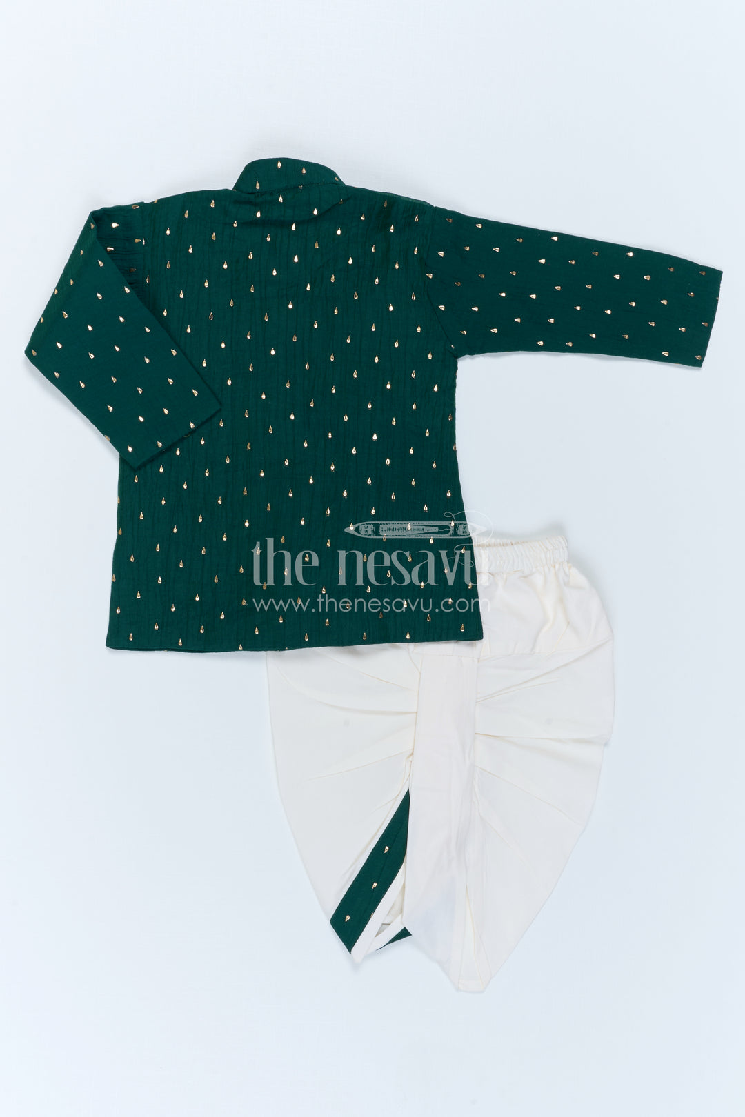 The Nesavu Boys Dothi Set Kids Ethnic Dothi Outfit for Festive Wedding Celebrations Nesavu Nesavu Kids Ethnic Dothi Outfit With Foil Print Kurta For Weddings And Festive Occasions