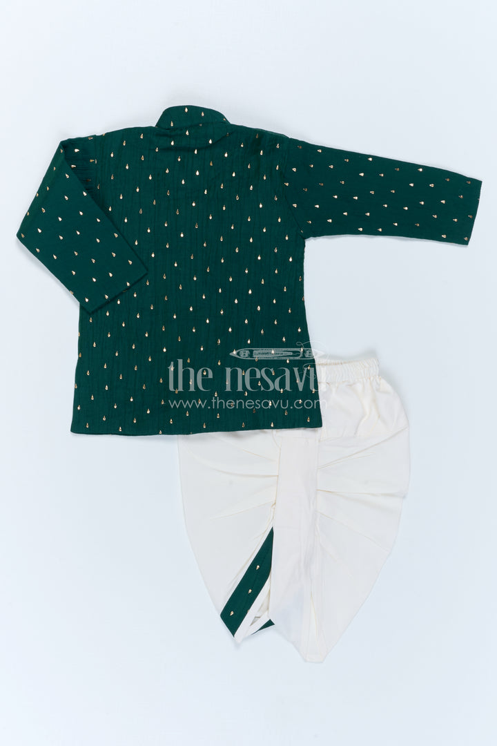 The Nesavu Boys Dothi Set Kids Ethnic Dothi Outfit for Festive Wedding Celebrations Nesavu Nesavu Kids Ethnic Dothi Outfit With Foil Print Kurta For Weddings And Festive Occasions