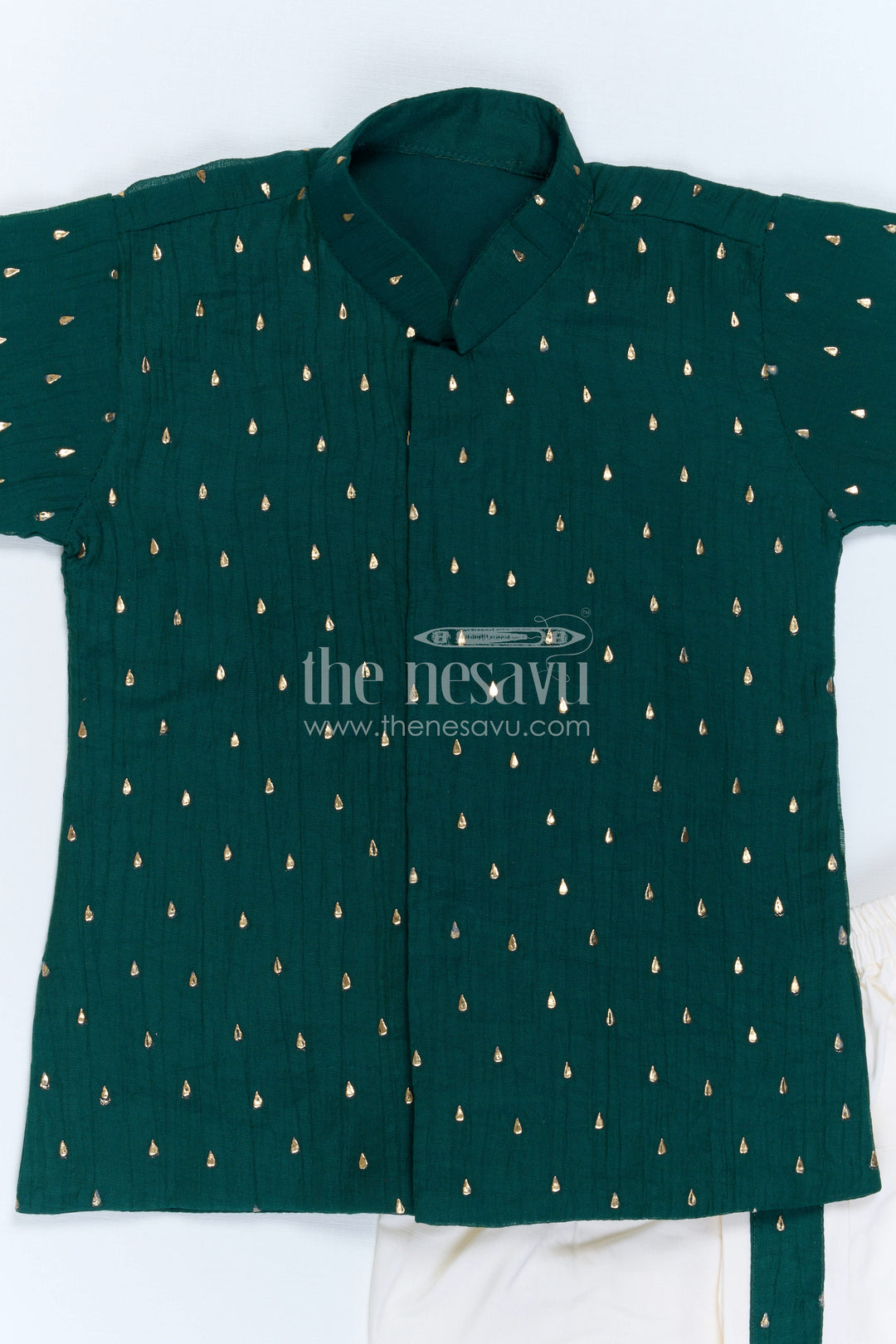 The Nesavu Boys Dothi Set Kids Ethnic Dothi Outfit for Festive Wedding Celebrations Nesavu Nesavu Kids Ethnic Dothi Outfit With Foil Print Kurta For Weddings And Festive Occasions