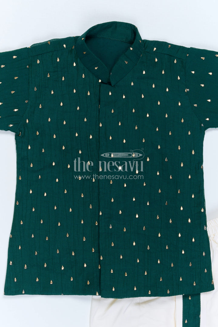 The Nesavu Boys Dothi Set Kids Ethnic Dothi Outfit for Festive Wedding Celebrations Nesavu Nesavu Kids Ethnic Dothi Outfit With Foil Print Kurta For Weddings And Festive Occasions