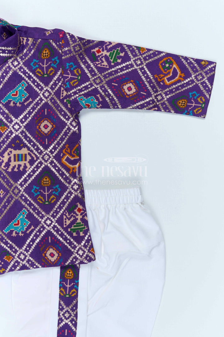 The Nesavu Boys Dothi Set Kids Ethnic Dothi Outfit for Wedding and Festive Functions Nesavu Nesavu Kids Ethnic Dothi Outfit With Patola Print For Weddings And Festive Celebrations