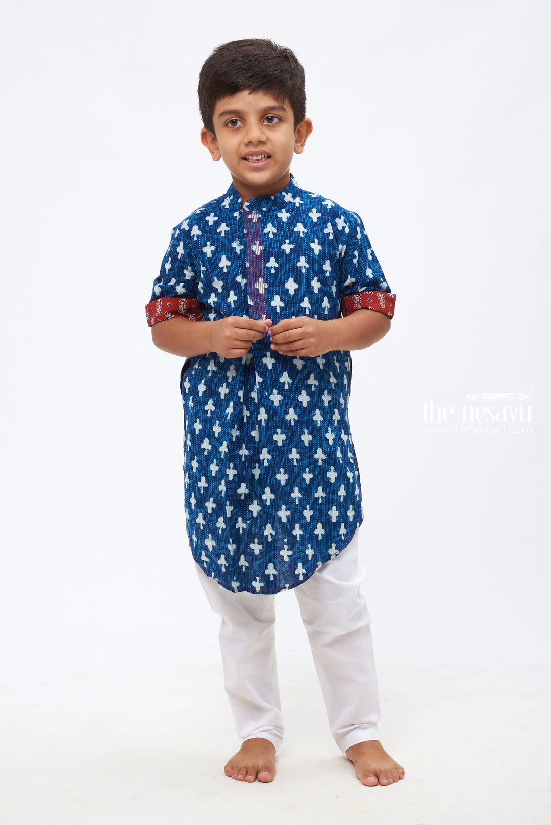 The Nesavu Boys Kurtha Set Kids Ethnic Ensemble: Trendy Printed Blue Shirt with Breathable Cotton Pants Nesavu 14 (6M) / Blue / Cotton BES450A-14 Boys Traditional Wear | Festive Kurta Sets Collection | The Nesavu