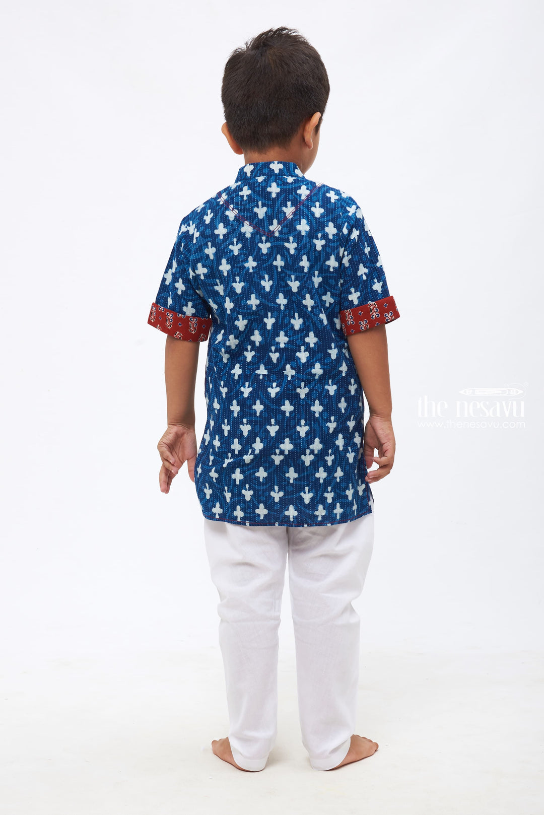 The Nesavu Boys Kurtha Set Kids Ethnic Ensemble: Trendy Printed Blue Shirt with Breathable Cotton Pants Nesavu Boys Traditional Wear | Festive Kurta Sets Collection | The Nesavu