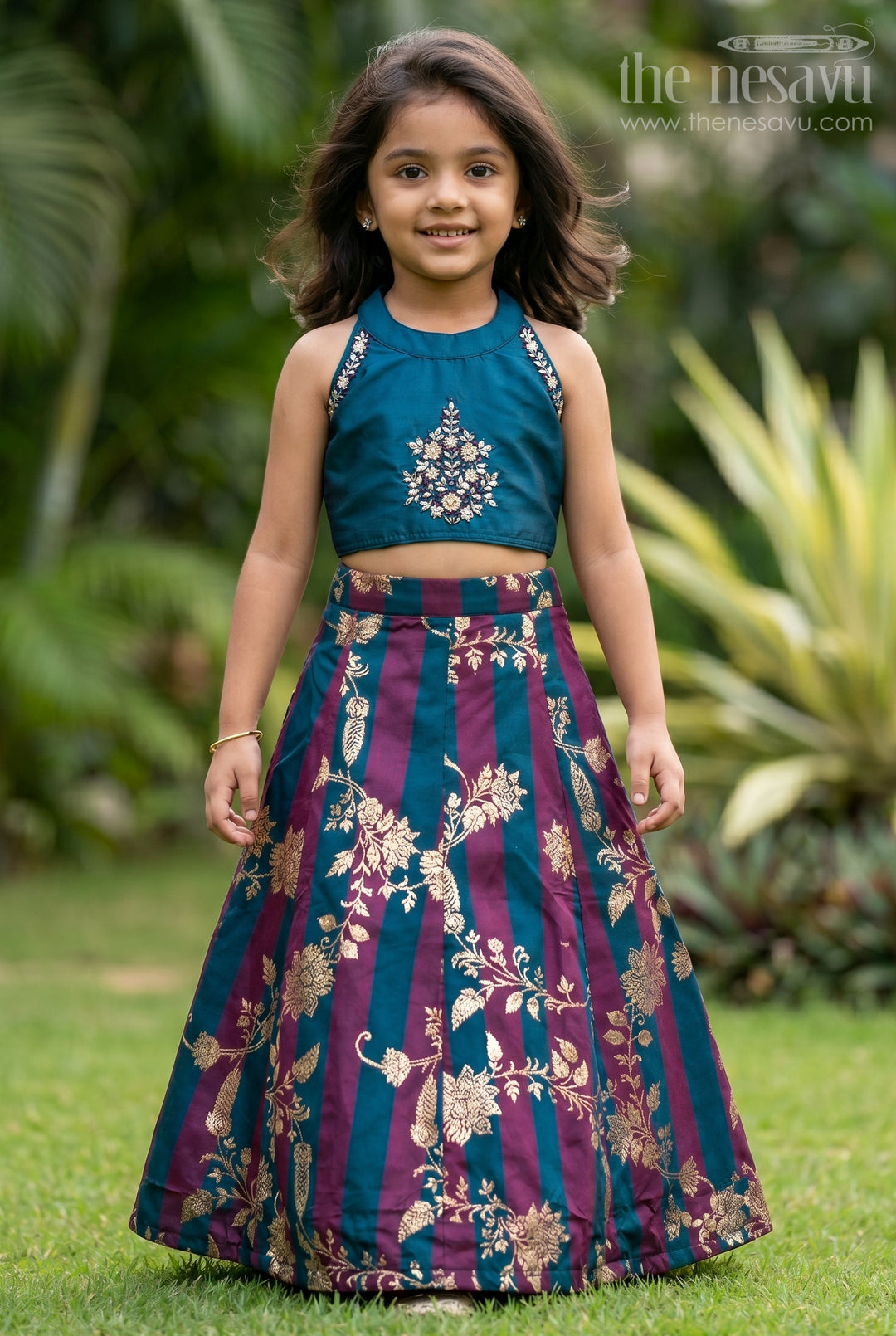 The Nesavu Girls Lehenga Choli Kids Ethnic Lehenga Set for Cultural Functions and Celebrations Nesavu 16 (1Y) / Green / Viscose Silk GL936B-16 Nesavu Kids Ethnic Lehenga Set For Festive Functions Weddings And Cultural Celebrations For Girls