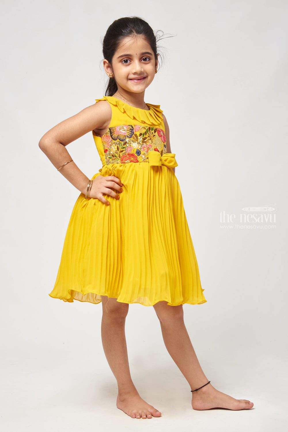 The Nesavu Girls Fancy Frock Kids Fancy Georgette Gown Ankle-Length with Halter Neck Design Nesavu Tiered Party Dress For Girls - Stylish Choice For Casual Outings | The Nesavu