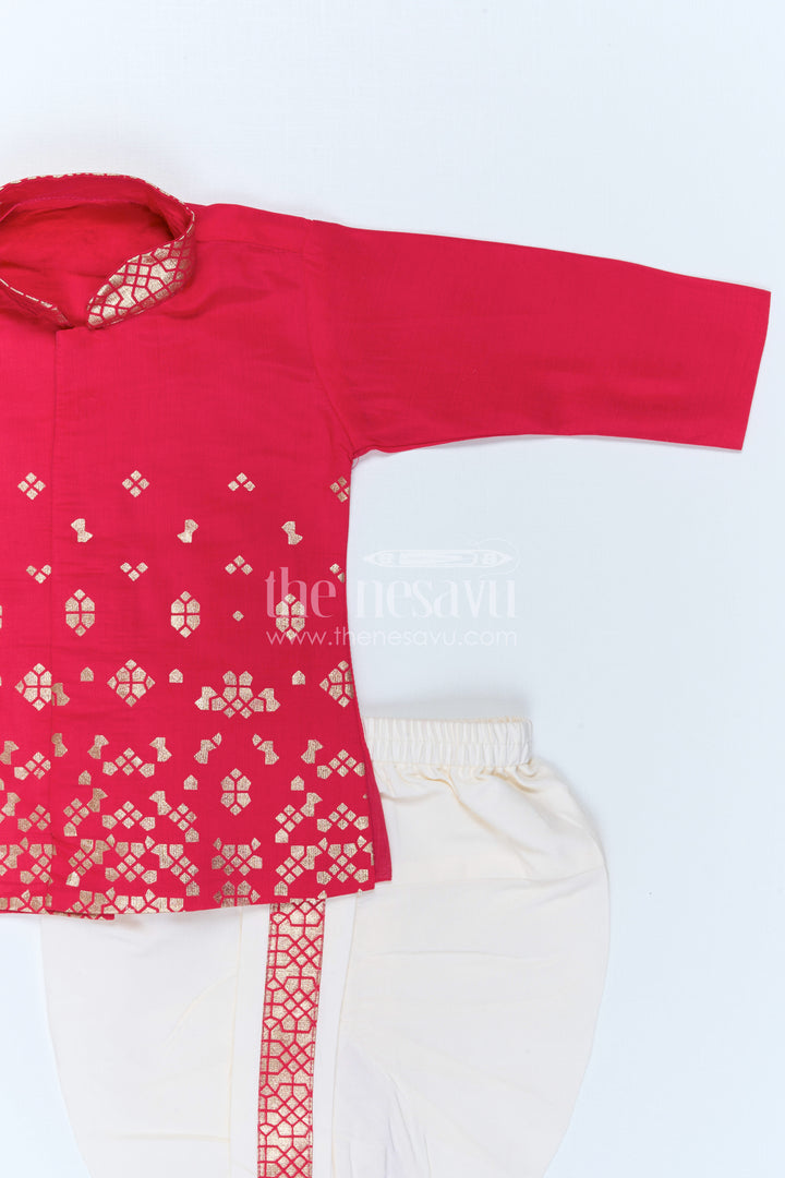 The Nesavu Boys Dothi Set Kids Festive Dothi Set for Weddings and Cultural Functions Nesavu Nesavu Kids Festive Dothi Set With Foil Print Kurta For Weddings And Traditional Functions