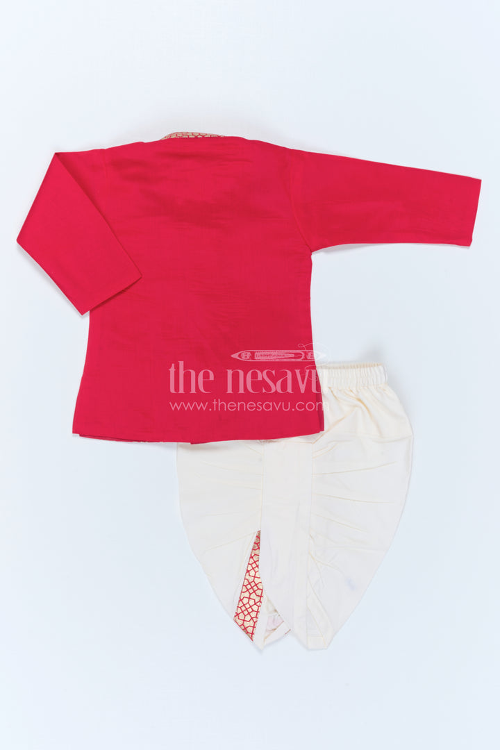 The Nesavu Boys Dothi Set Kids Festive Dothi Set for Weddings and Cultural Functions Nesavu Nesavu Kids Festive Dothi Set With Foil Print Kurta For Weddings And Traditional Functions