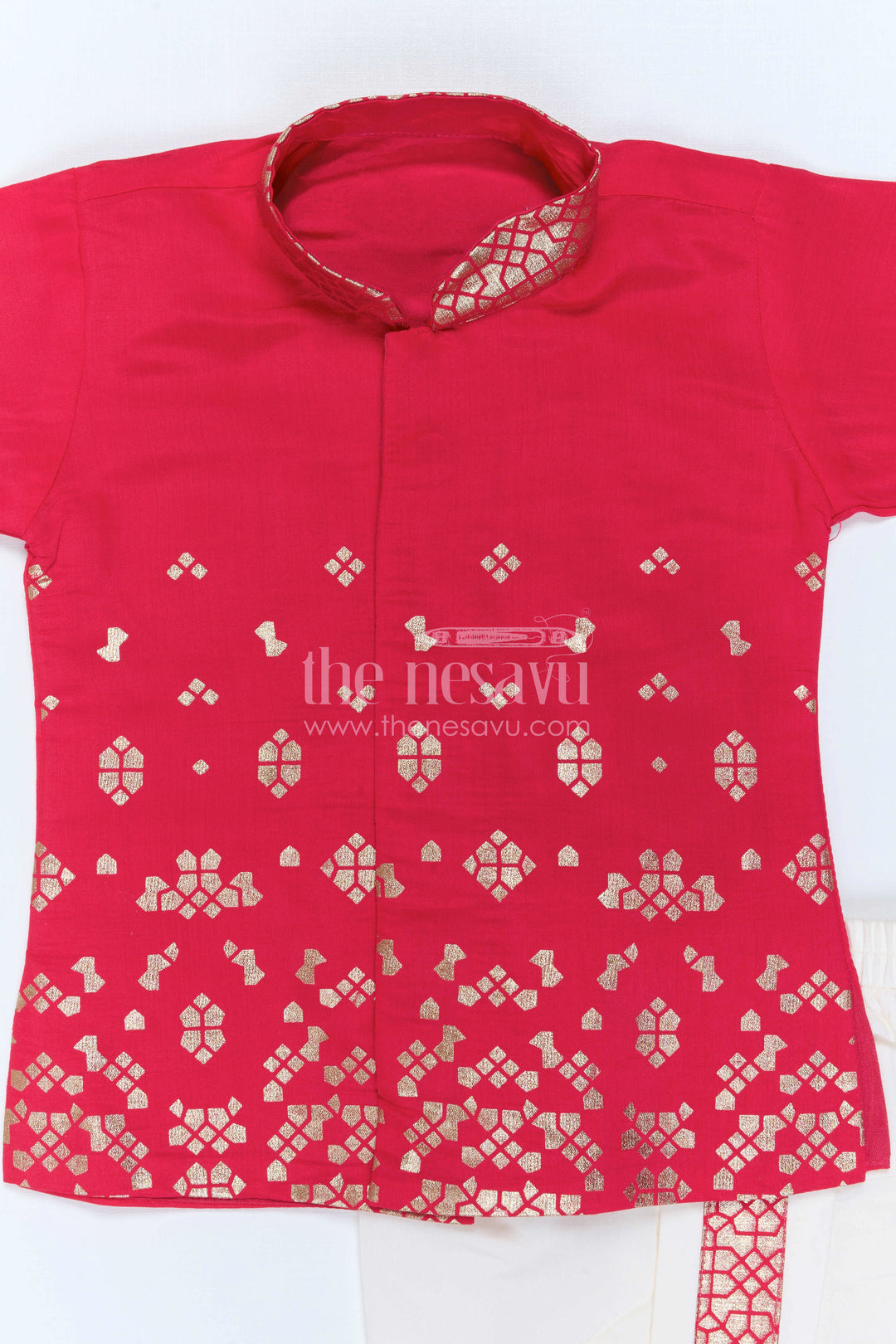 The Nesavu Boys Dothi Set Kids Festive Dothi Set for Weddings and Cultural Functions Nesavu Nesavu Kids Festive Dothi Set With Foil Print Kurta For Weddings And Traditional Functions