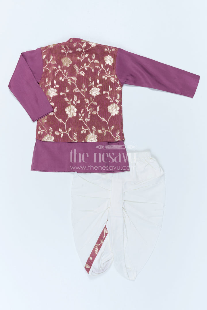 The Nesavu Boys Jacket Sets Kids Festive Jacket Set for Wedding and Cultural Celebrations Nesavu Nesavu Kids Festive Jacket Set With Floral Woven Detailing For Weddings And Cultural Events