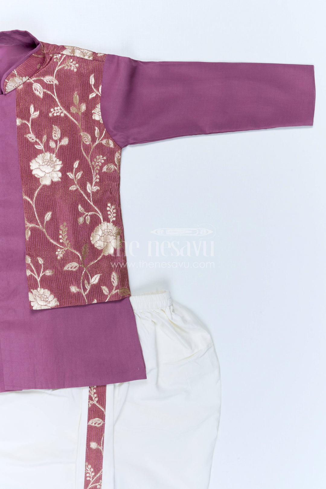 The Nesavu Boys Jacket Sets Kids Festive Jacket Set for Wedding and Cultural Celebrations Nesavu Nesavu Kids Festive Jacket Set With Floral Woven Detailing For Weddings And Cultural Events