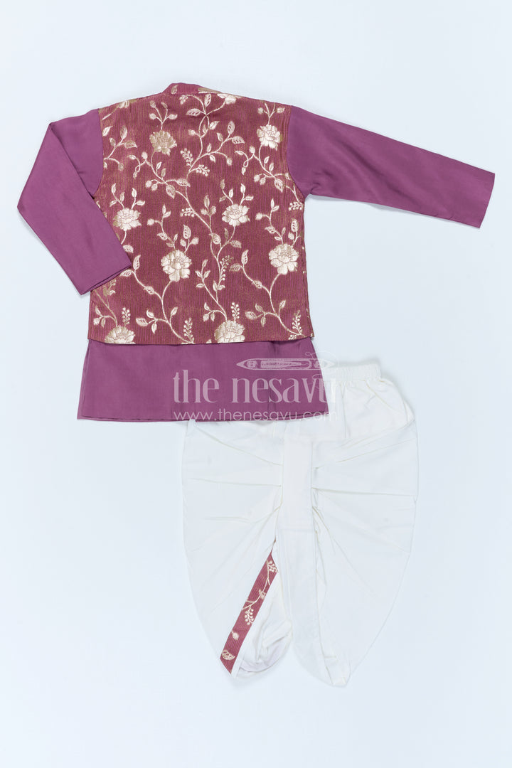 The Nesavu Boys Jacket Sets Kids Festive Jacket Set for Wedding and Cultural Celebrations Nesavu Nesavu Kids Festive Jacket Set With Floral Woven Detailing For Weddings And Cultural Events