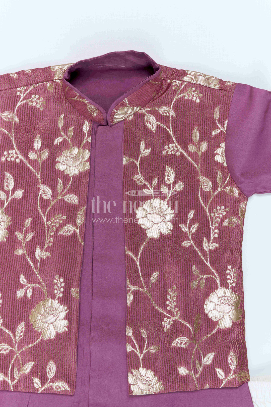 The Nesavu Boys Jacket Sets Kids Festive Jacket Set for Wedding and Cultural Celebrations Nesavu Nesavu Kids Festive Jacket Set With Floral Woven Detailing For Weddings And Cultural Events